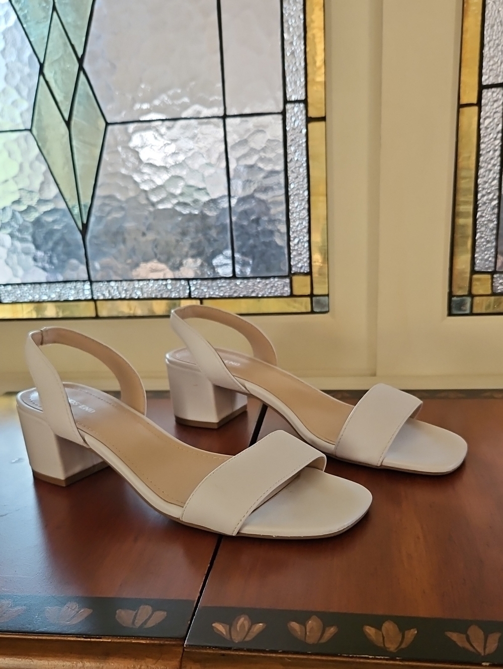 Lands' End White Block Heel Slingback Sandals